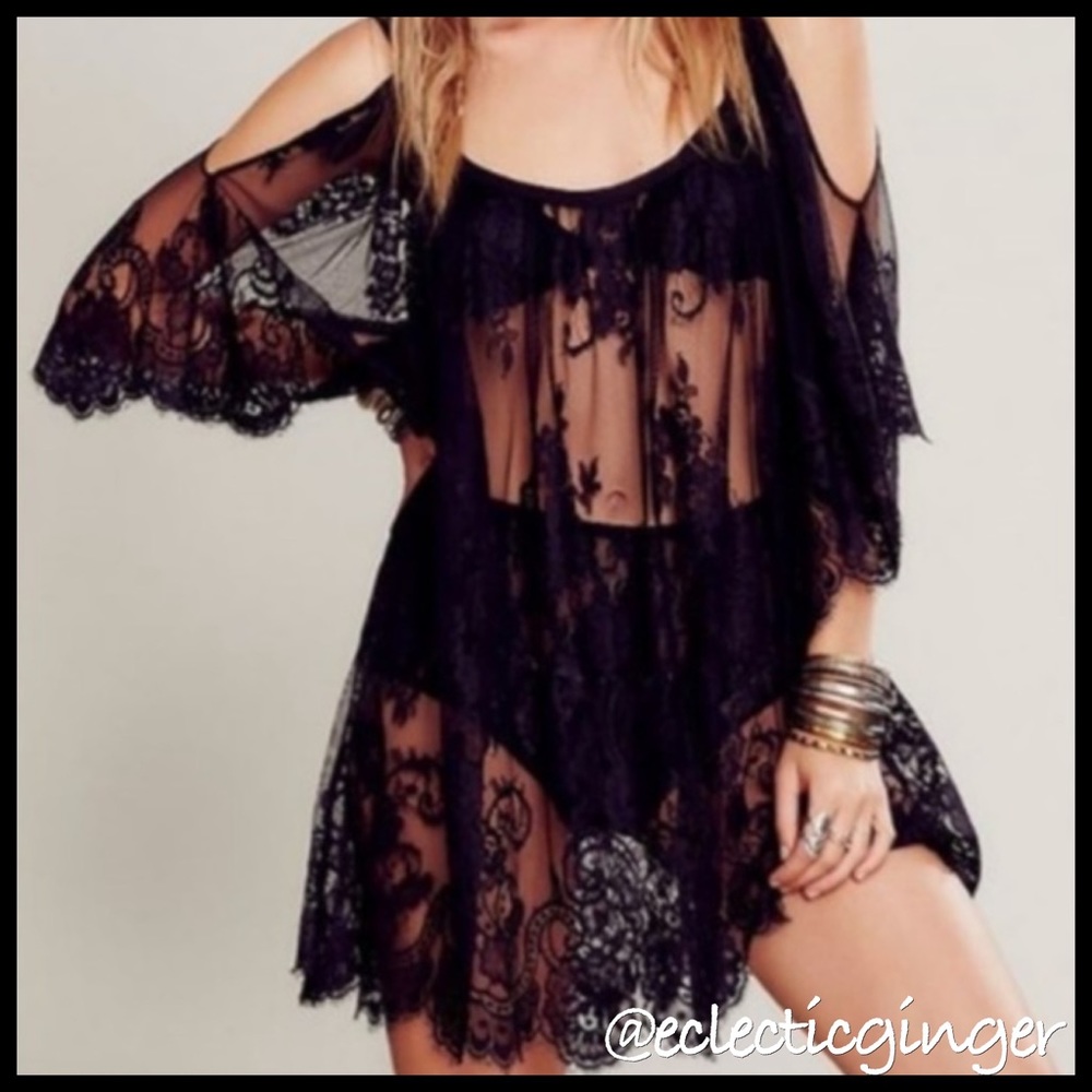 Black all lace cold shoulder swim cover up Size Large L